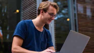 Student using a laptop